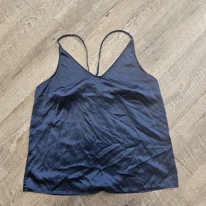 Navy blue satin Sleep tank top pajama shirt